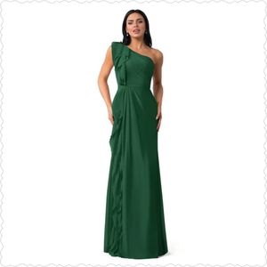 Azazie Dark Green One Shoulder Gown, Size 4